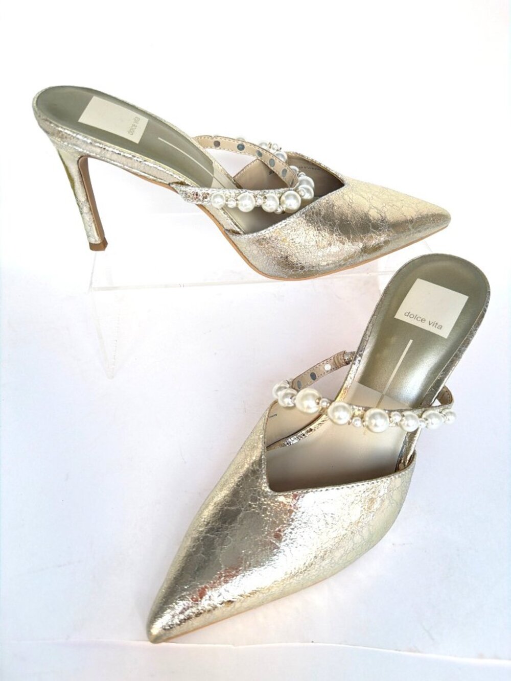 Dolce Vita Kanika Pointed Toe Pumps Vintage Gold Pearls Womens Size 7.5